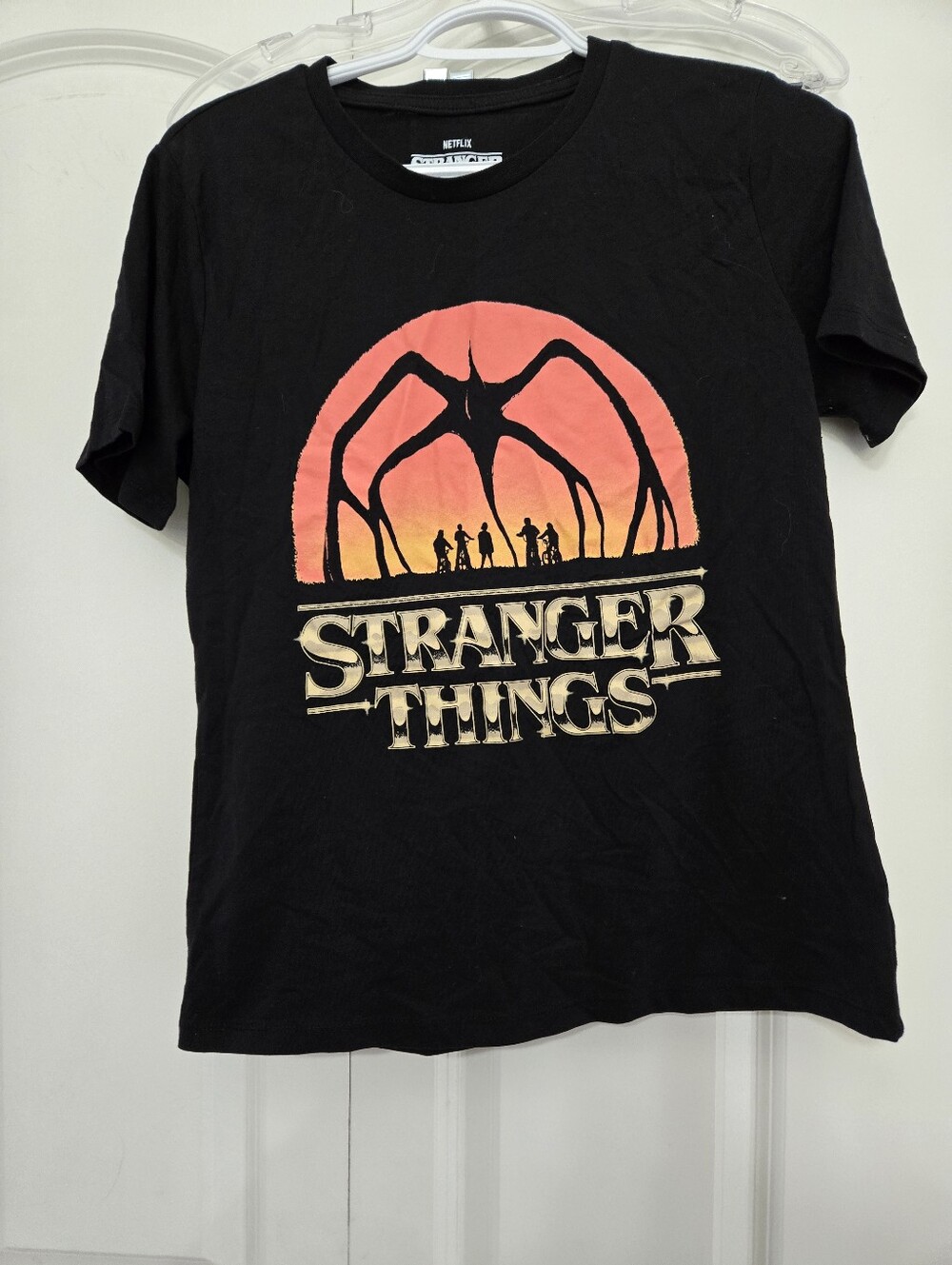 Netflix Stranger Things Black Graphic Tee with Orange Print